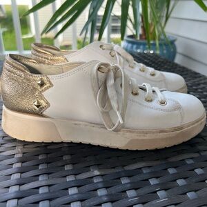 Women's White and Gold Sneakers